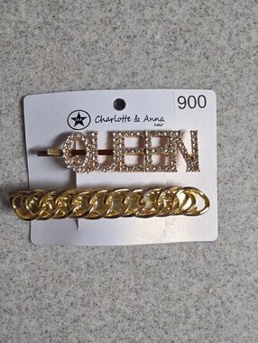 🔵Gold 'QUEEN' Rhinestone and Chain Hair Clips
